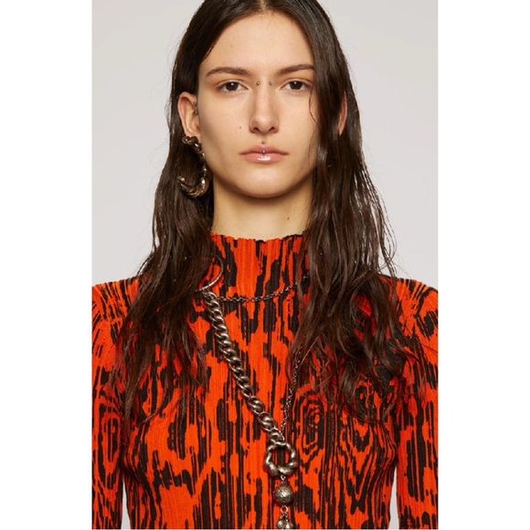 ACNE STUDIOS Wood-print Ribbed Top Red/black In Orange - Picture 10 of 10